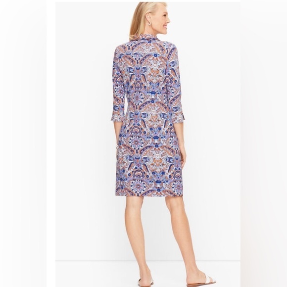 Talbots Catalina Cloth Floral Paisley Print Dress Size Medium Blue Orange Preppy - Picture 2 of 10